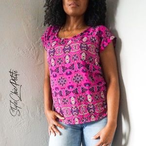 PINK ROSE Paisley Tunic Top Fuchsia  XS